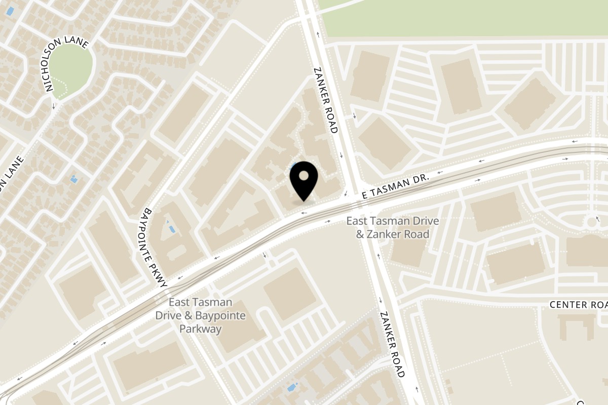 Map showing the location of Faz Restaurants & Catering - San Jose on 181 E Tasman Dr #40 in San Jose